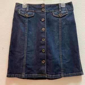Dark Wash Denim Mini / Midi Button Front Skirt